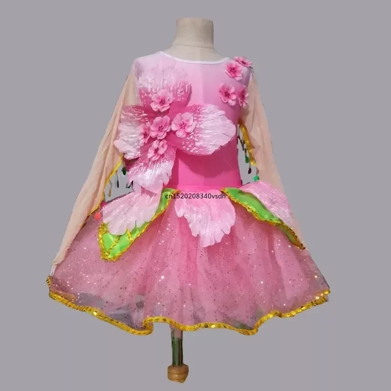 Disfraces de actuación de baile de flores rosas para niños, baile moderno con lentejuelas, vestido de baile de salón, fiesta de princesa para niñas