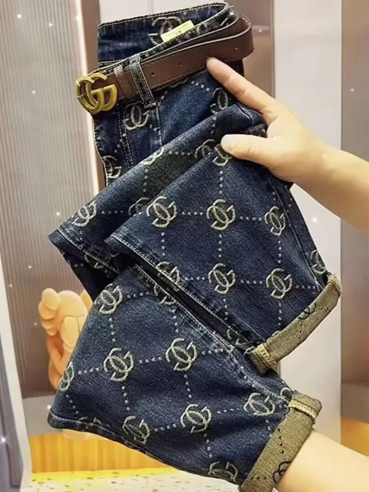 Jeans rétro brodés pour femmes, pantalons sarouel taille haute, pantalons capri décontractés, nouvelle tendance optique, hiver et automne 2025