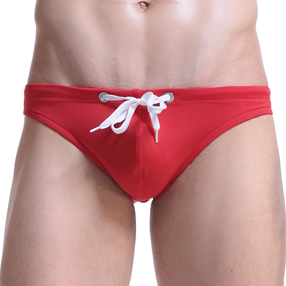 Men Low Waist Swimming Briefs Drawstring Swimwear Lace Up Bikini Trunks Solid Swimsuit Quick Dry Bathing Suits