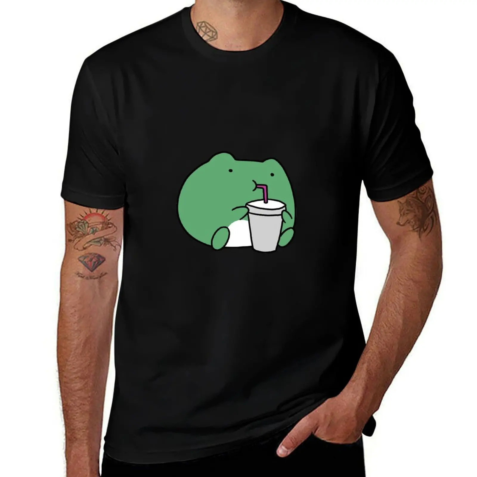 

Frog with a Drink T-Shirt hippie clothes rapper graphic tees summer top T-shirts man mens clothes