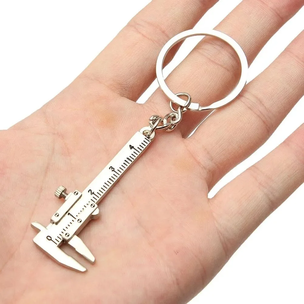 1ชิ้นแบบพกพามินิโลหะไม้บรรทัด Vernier Caliper ไม้บรรทัดพวงกุญแจ Movable Vernier Caliper ไม้บรรทัด Keychain