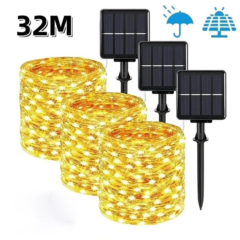 32m LED Solar Light Outdoor Garden Fairy String Light Led Twinkle Waterproof Lamp For Christmas Patio Tree Party