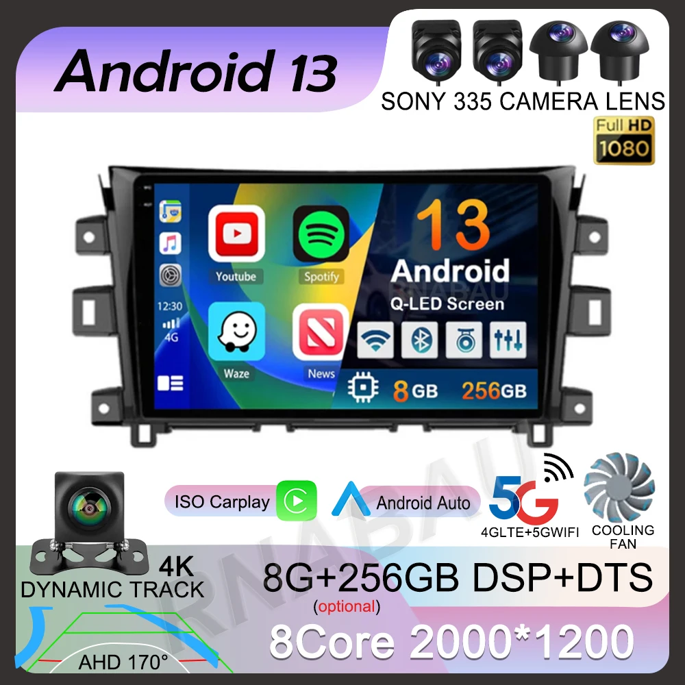 

Автомагнитола Carplay, Android 13, для Nissan NAVARA Frontier NP300 2011-2018, стерео, мультимедийный видеоплеер, GPS 360, аудио камера