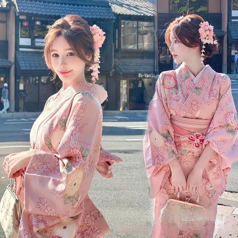 

New Personal Fashion Pink Sweet Cherry Blossom Girl Japanese Travel Photography Improved Kimono Art Photo Photography Clothing