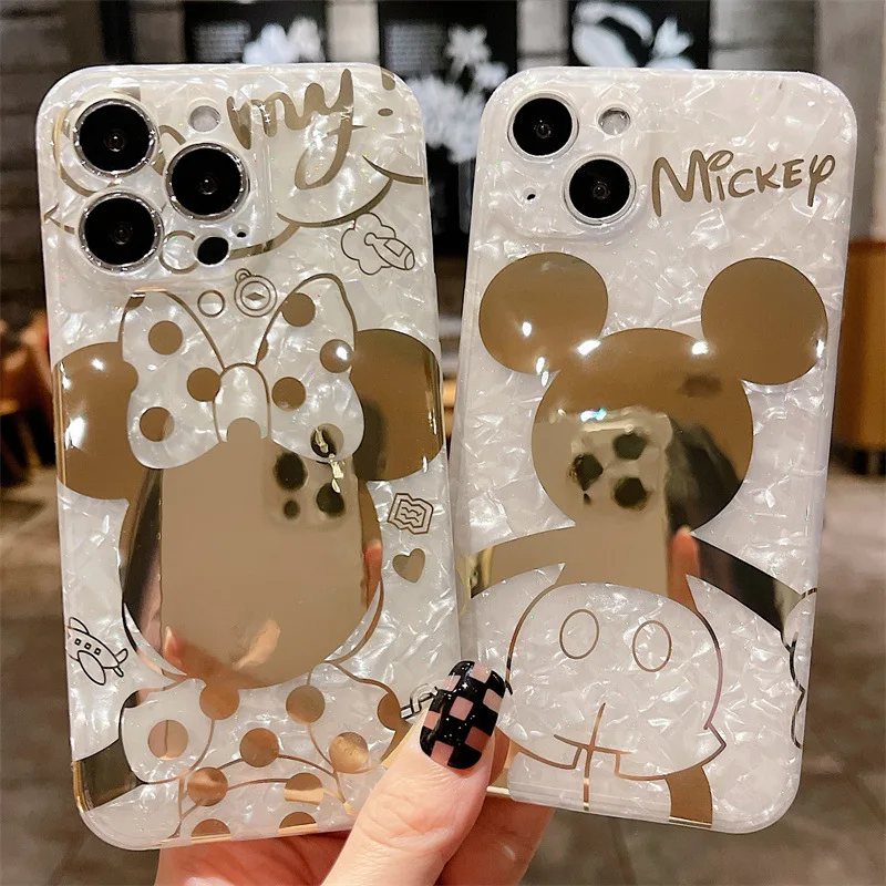 Disney Mickey Minnie Bracket Phone Case iPhone 14 13 12 11 Pro Max Cartoon Fall prevention Gilded Sand Silicone Protective Cover