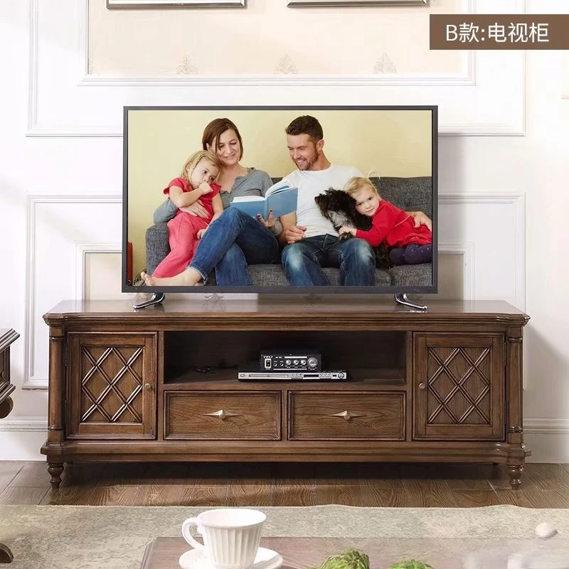 Living room retro double door with drawers audio-visual cabinet storage floor cabinet solid wood