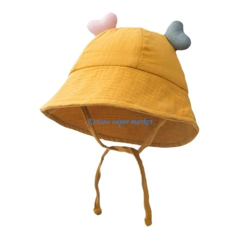 090B Baby Sun Hat with Loveable Ear Accents Cotton Bucket Caps Protective Basin Hat