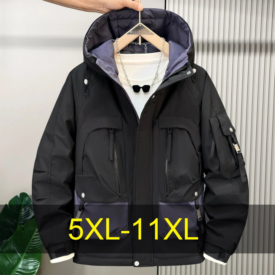 11XL Plus Size Parkas Men Winter Thick Jacket Coat Cargo Parkas Male Fashion Casual Patchwork Parkas Male Big Size 11XL