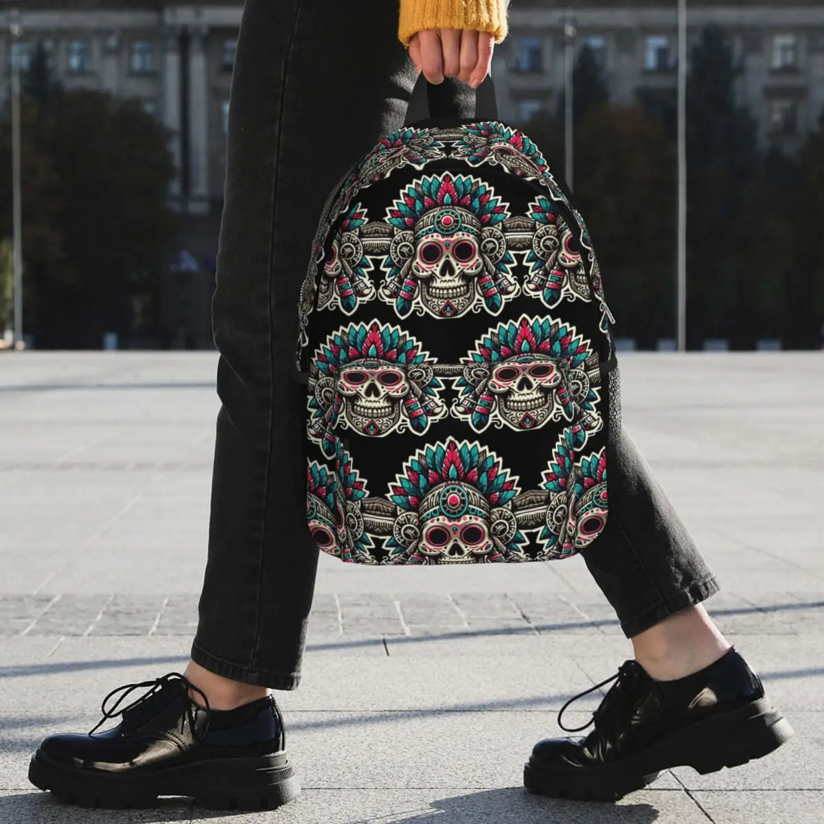 Aztec Skull With Plume Backpack Student BookBag Boys Girls School Bag Laptop Shoulder Bags