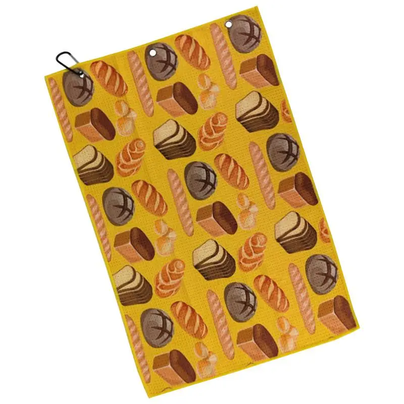 Microfiber Golf Towel Scrub Cloth With Carabiner Clip Lightweight Bread Printed Microfiber Towel With Carabiner Clip For