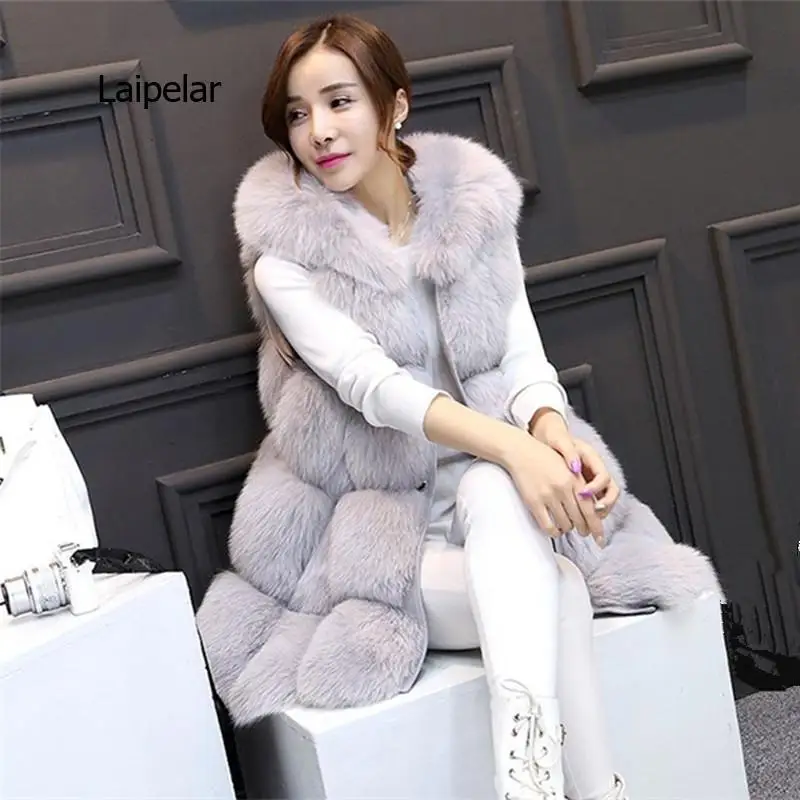 New Winter Wacket Women Fox Fur Medium and long cap fur vest Faux Leather Coat Thick Warm Fur  Red Jacket Fur One Coat