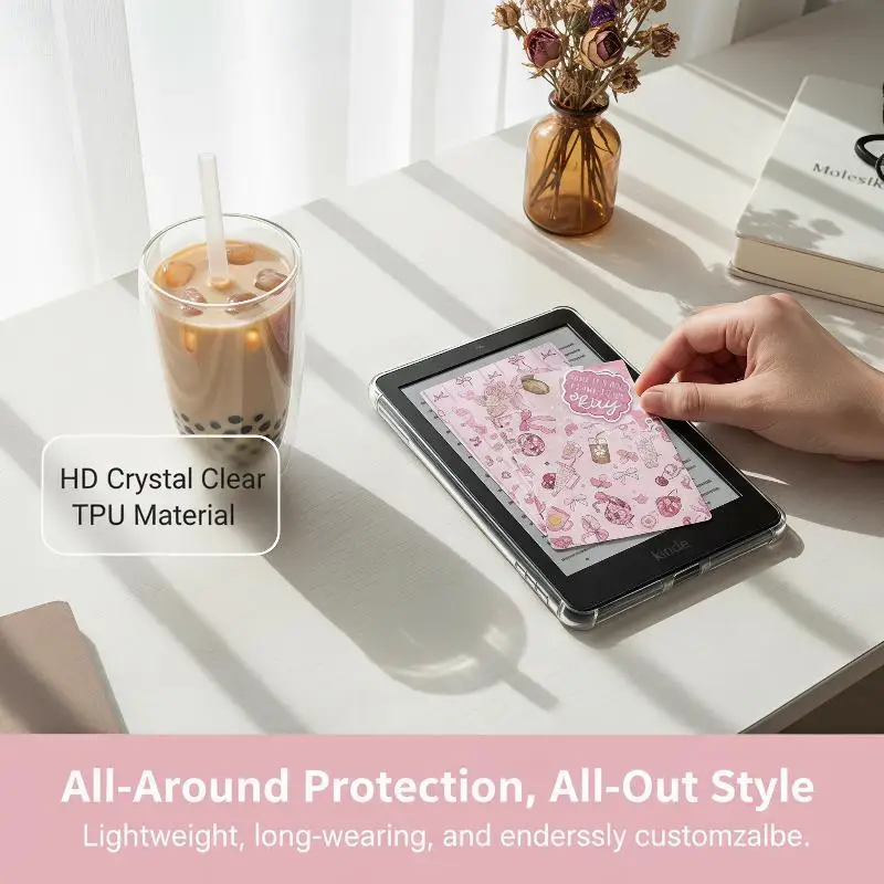 DIY Cartoon Bow Decor Insert Paper Cards Decorative Paper For Transparent E‑Reader Tablet Case Ornament Accessories