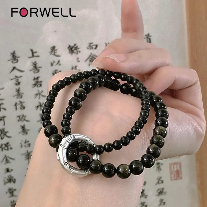 FORWELL Natural Obsidian Double Loop Bracelet Luxury Quality Jewelry Fashion Jewelry Exquisite Charms Elegant Popular