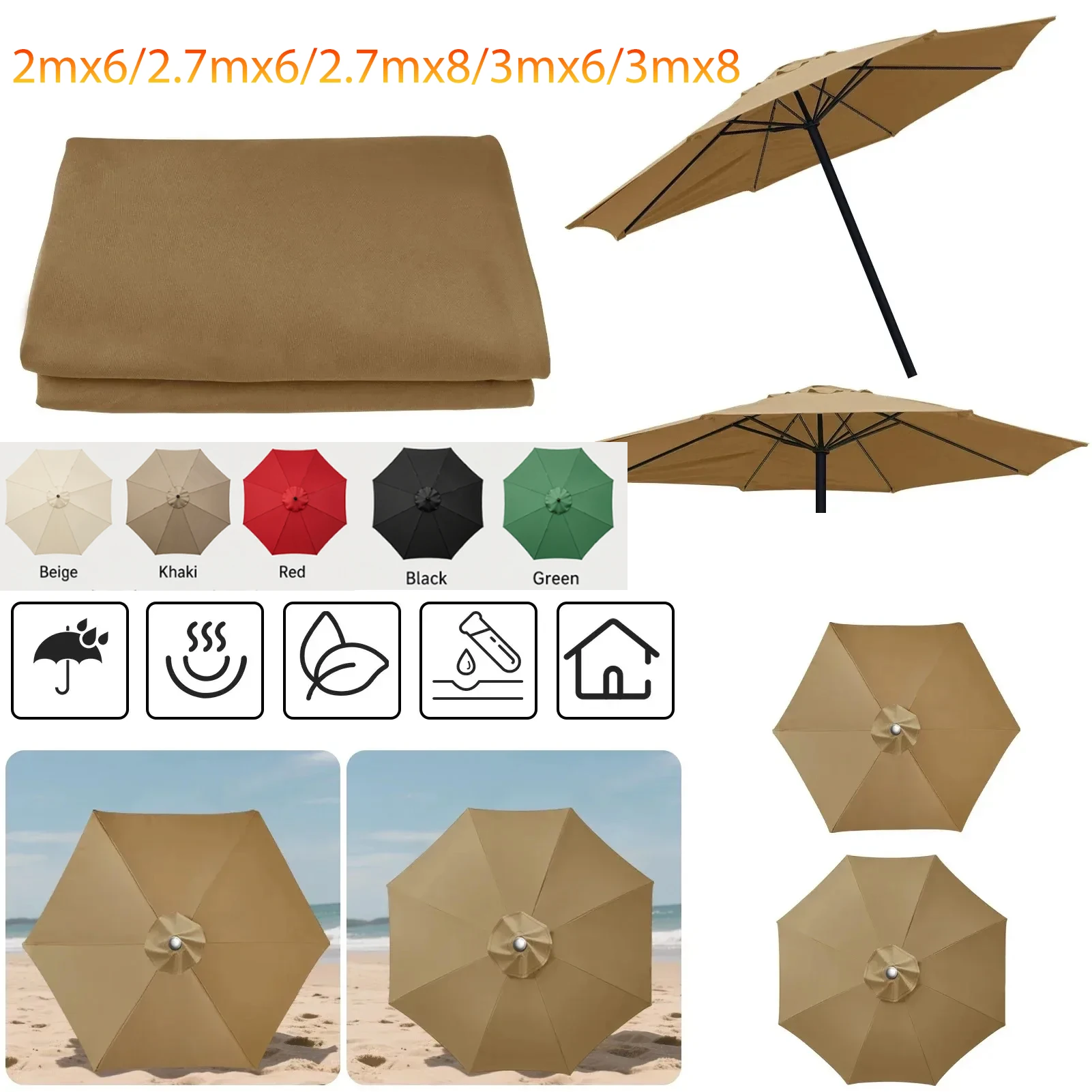 5 Colors UV Protected Pergola Canopy Replacement Cover for 6.5/9/10ft Pergola, Available in 6 or 8 Ribs