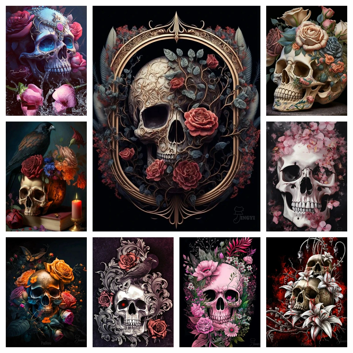 Halloween Flower Sugar Skull Diamond Painting Art Mexican Day Of The Dead Horror Death Skeleton Rose Crystal Cross Stitch Decor