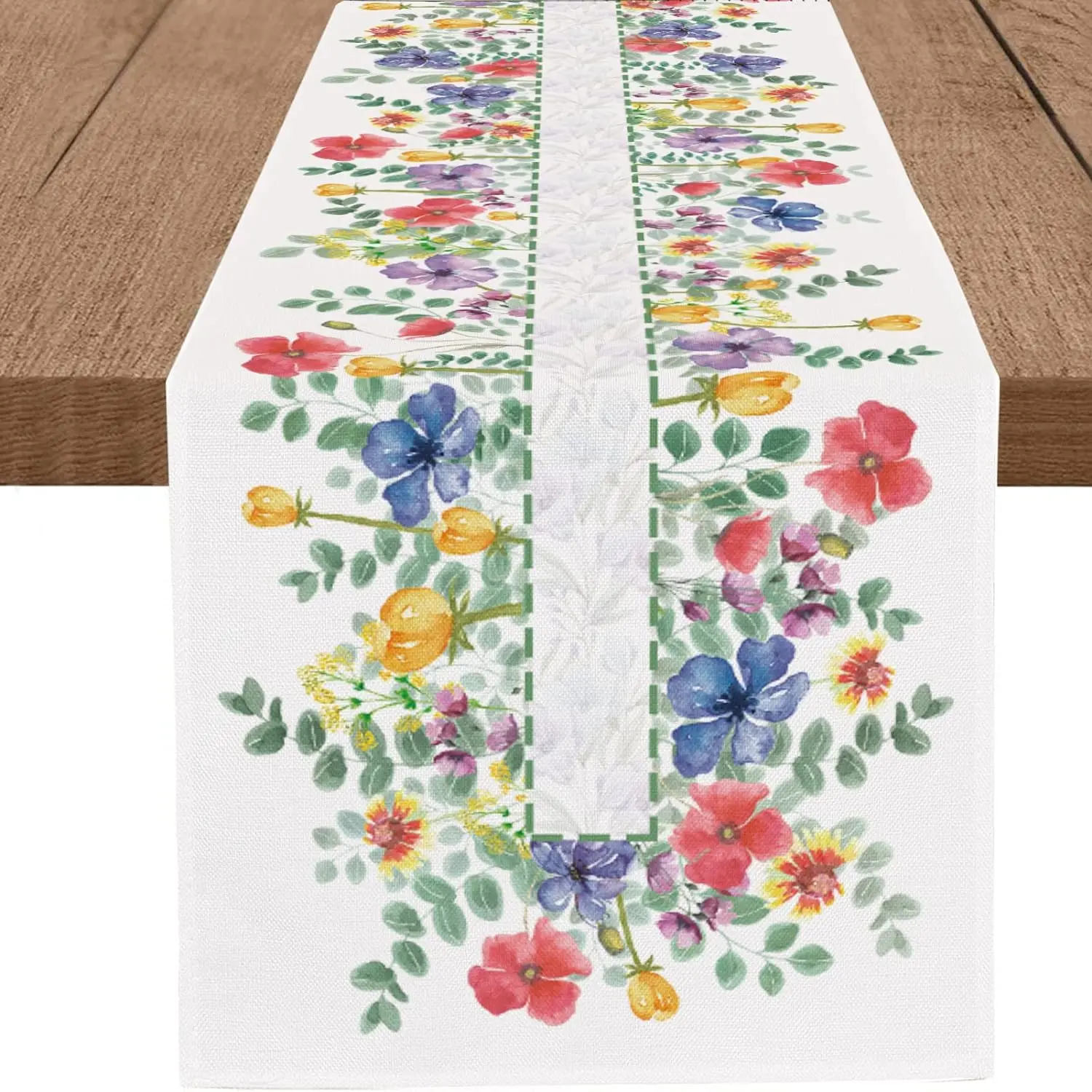 

Colorful Flowers Eucalyptus Tulip Floral Linen Table Runners Spring Summer Seasonal Durable Kitchen Dining Wedding Party Decor