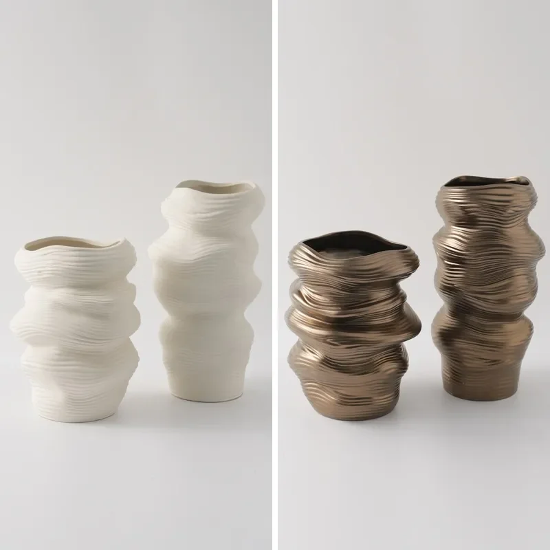 Modern Simple Irregular Fresh Ceramic Flower Ornament Model Room Sales Office Entrance Art Decoration Vase