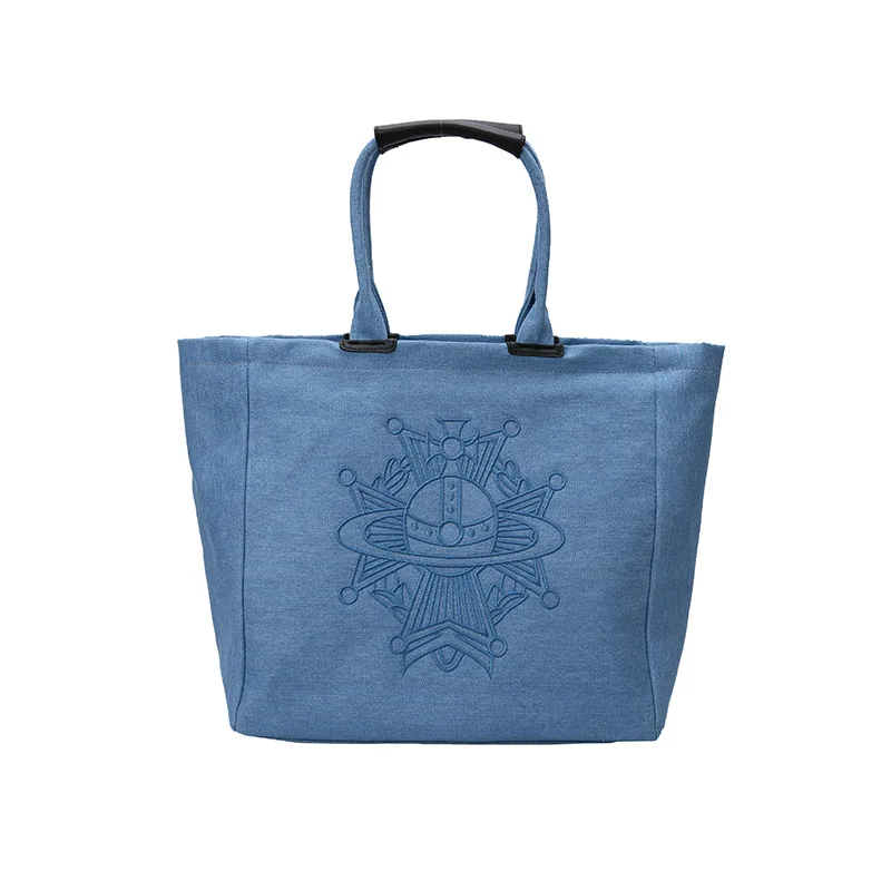 Blue denim bag bag women\'s Saturn three-dimensional embroidery casual tote bag large capacity commuter