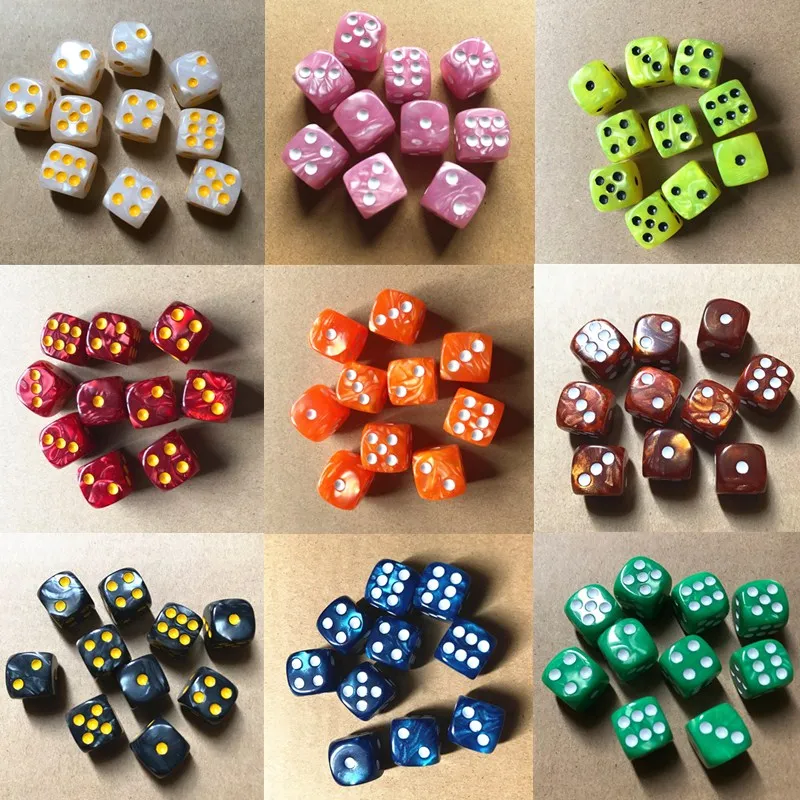 10 Pcs Set Round Corner Pearl Gem Dice 6 Sided 16mm Dice Playing Table Board Bar Games Party Funny Tools Entertainment Supplies