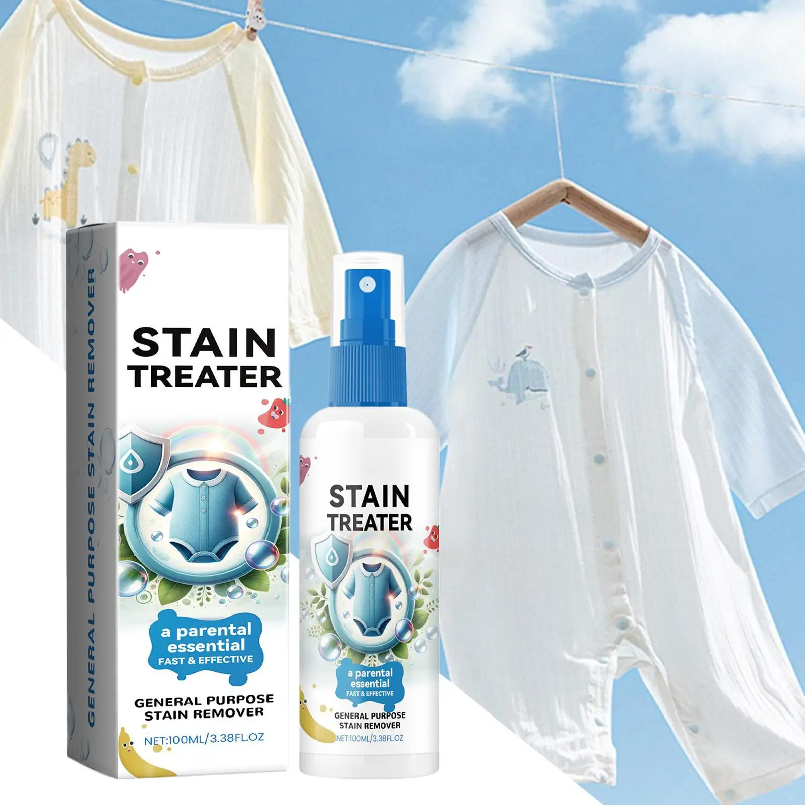 100ml Effective Stain Remover Fabric Stain Remover Spray Stain Yellow Removal Dust Bleached Decontamination Treater Spray
