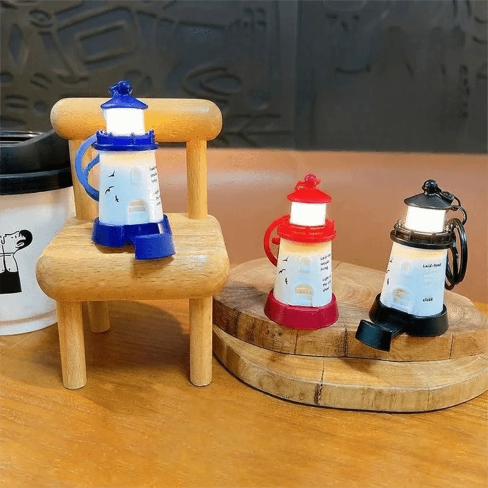 Luminous Lighthouse Keychain LED Light Up Night Light Keychain LED Lightup Keychain Mobile phone stand Mini Hanging Ornament