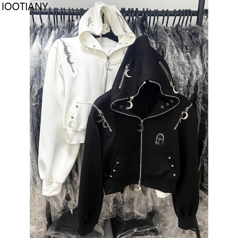 

Y2k Black Gothic Aesthetics Women's Hoodie Punk Harajuku American Retro Moon Zipper Hoodie Loose Fit Hot Girl Streetwear 2026
