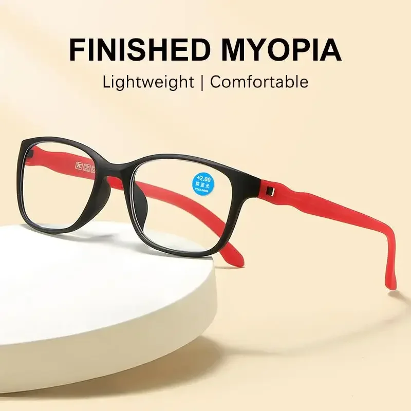 Unisex Finished Myopia Glasses Black Men Business Ultra Light TR90 Eyeglass Frame Glasses Woman Blue Light Glasses 0-0.5 To -6.0