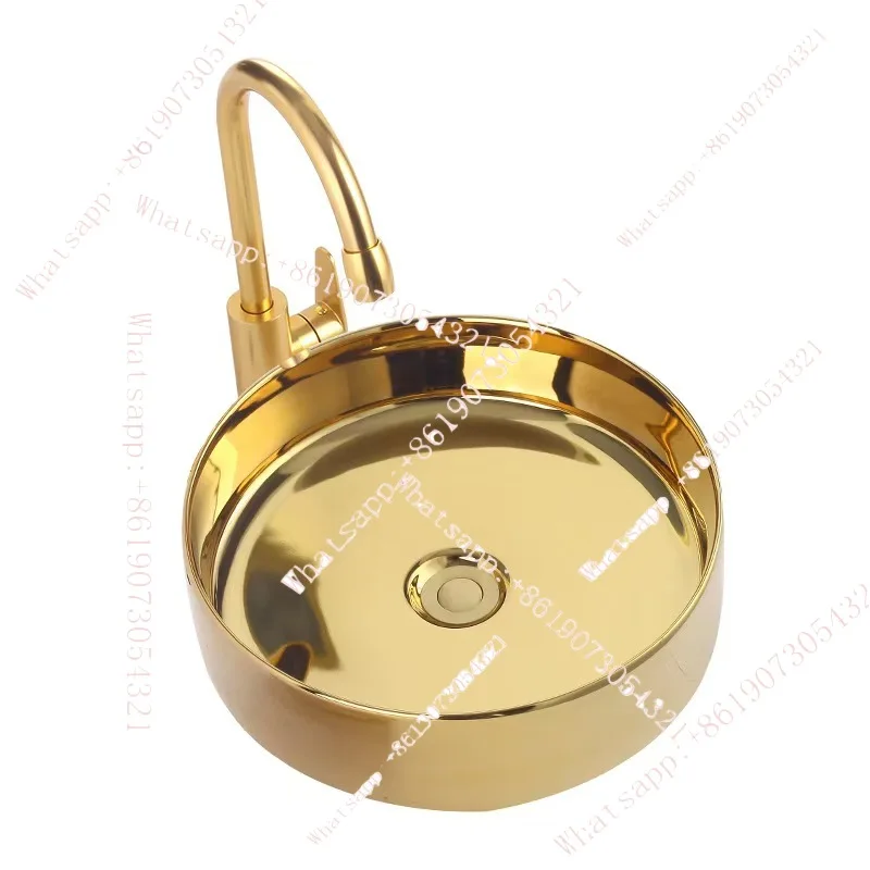 

European-style golden table basin, oval ceramic ingot art basin, hotel villa color washbasin