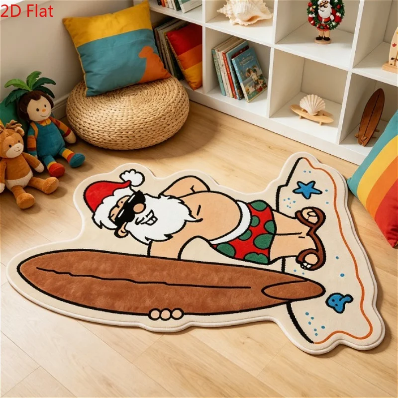 Funny Surfing Santa Shape Rug Non Slip Floor Mat for Living Room Bedroom Kitchen Holiday Home Decor Washable Carpet