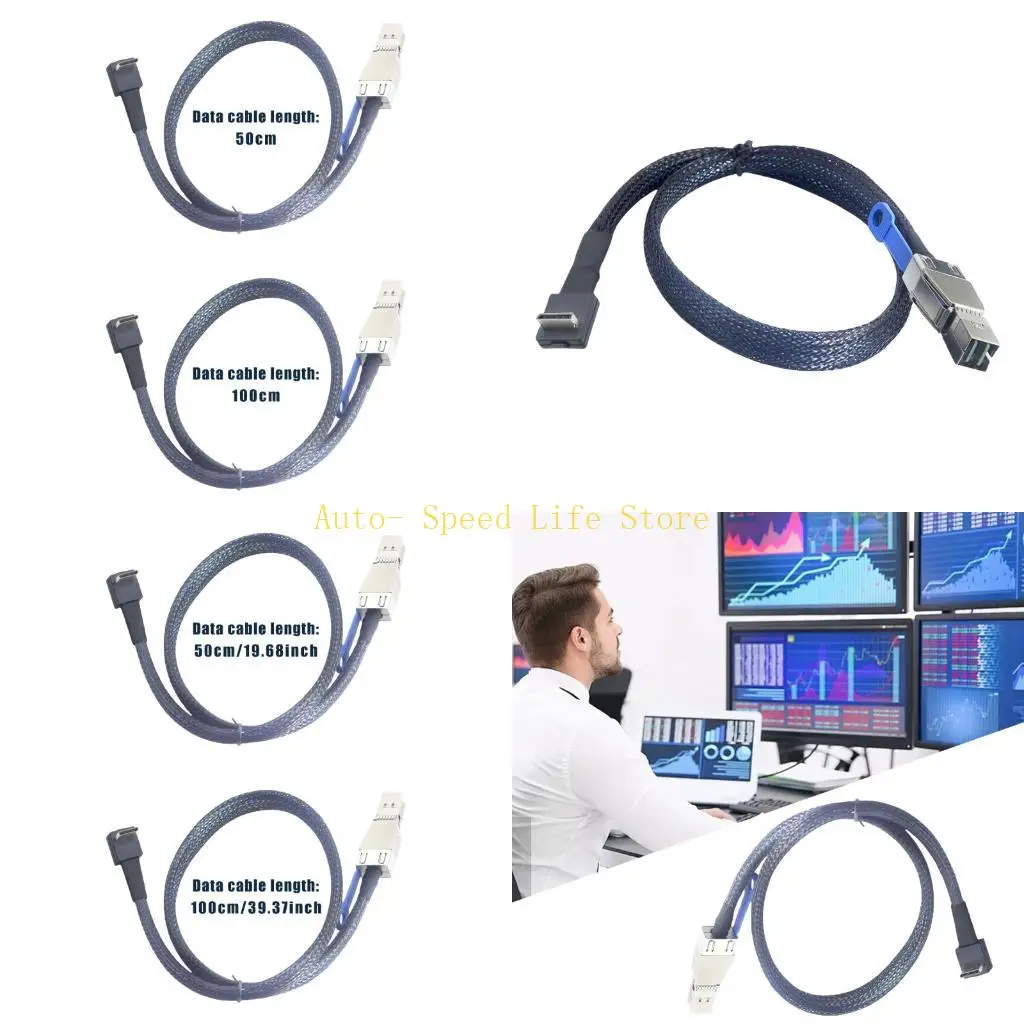 

02DA Braided Server Connection Cable 90 Degree SFF 8611 4i To SFF 8644 4i Cord