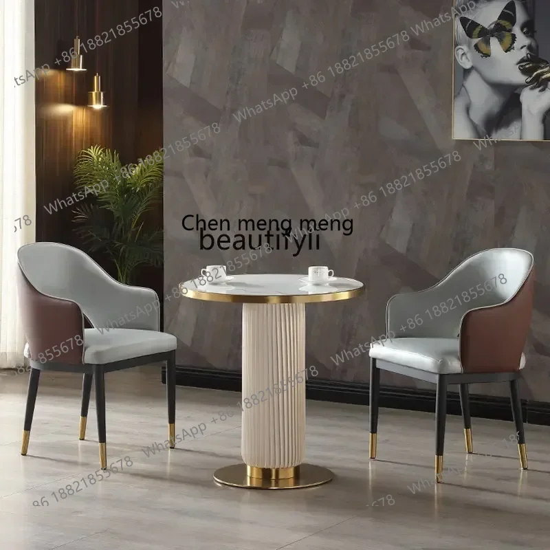 ss7486 Nordic Marble Small round Table Modern Simple Dining Table Light Luxury Stainless Steel Table