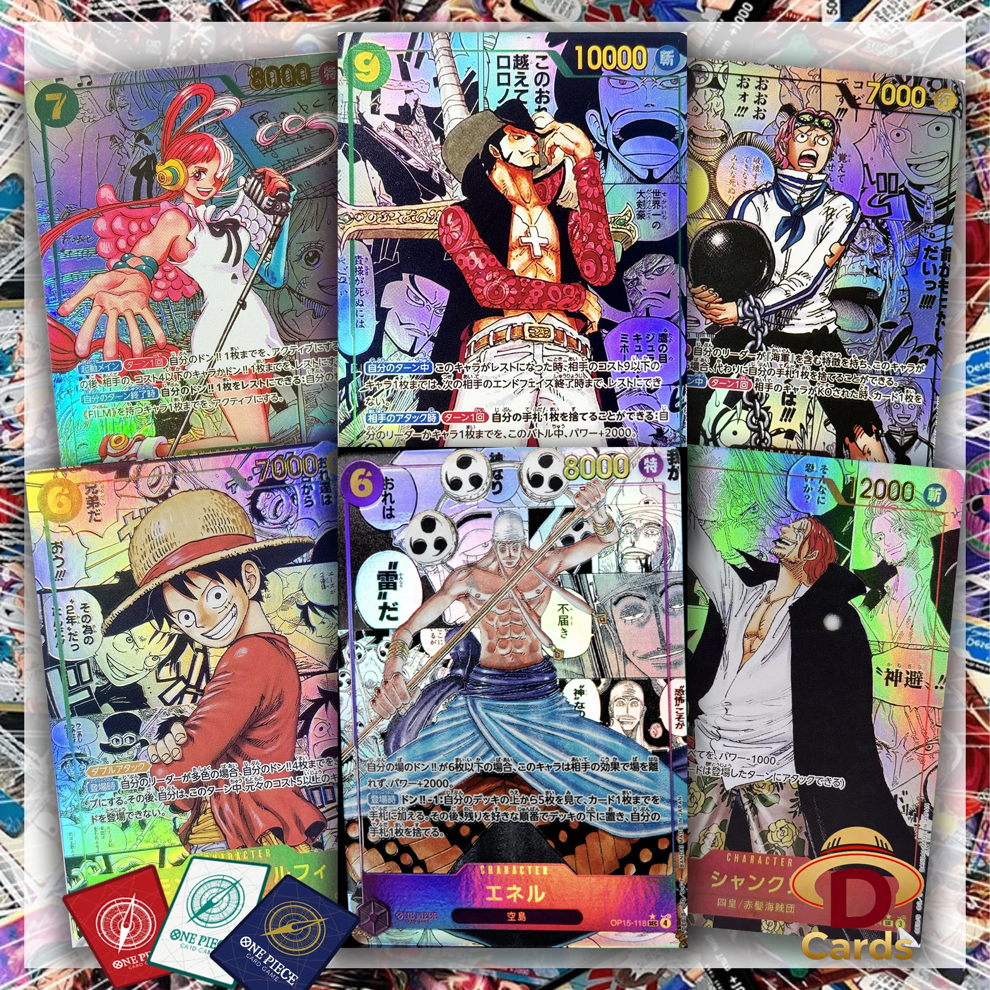 

(Japanese) Full Set 2022~2026 One Piece OP15 Enel Koby Mihawk Sanji Manga Rare Card Proxy Anime Collection Foil Texture Cards