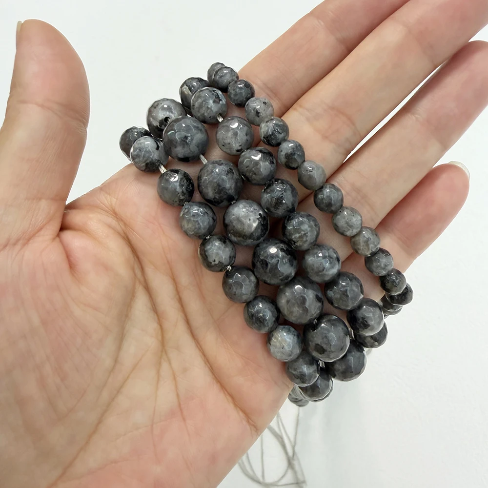 New Arrival Faceted Black Larvikite Labradorite Beads 15' Strand 4 6 8 10 12mm Pick Size For Jewelry Making