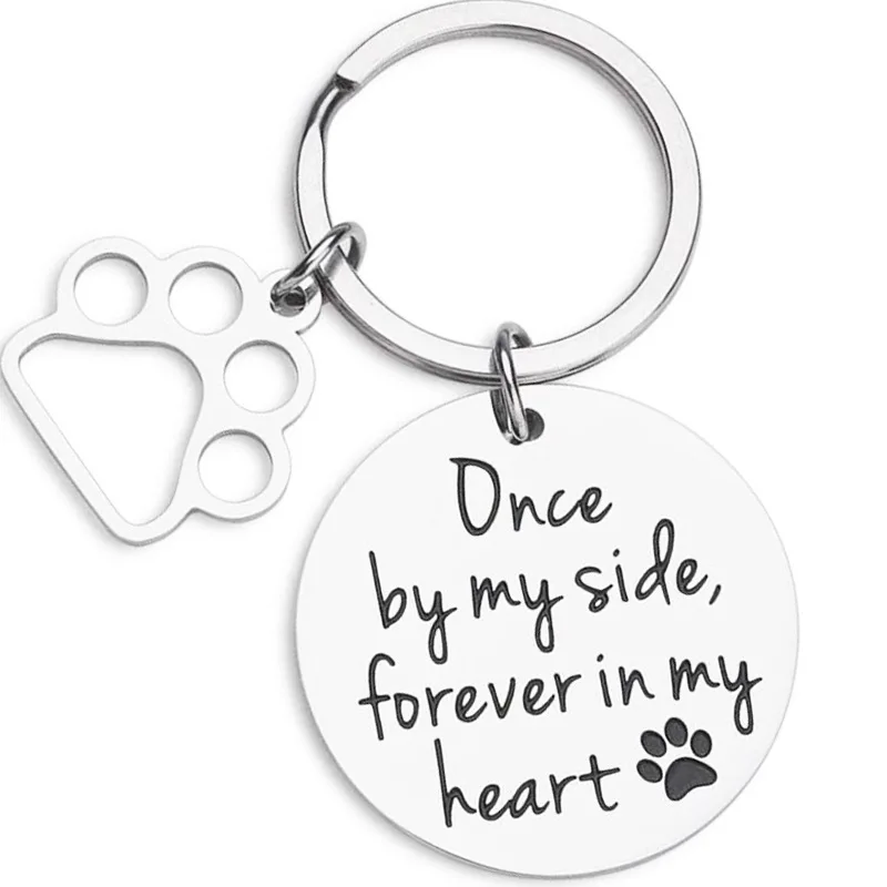 Stainless Steel Pet Dog Memorial Keychain Paw Print Remembrance Keepsake Loss Gift Jewelry