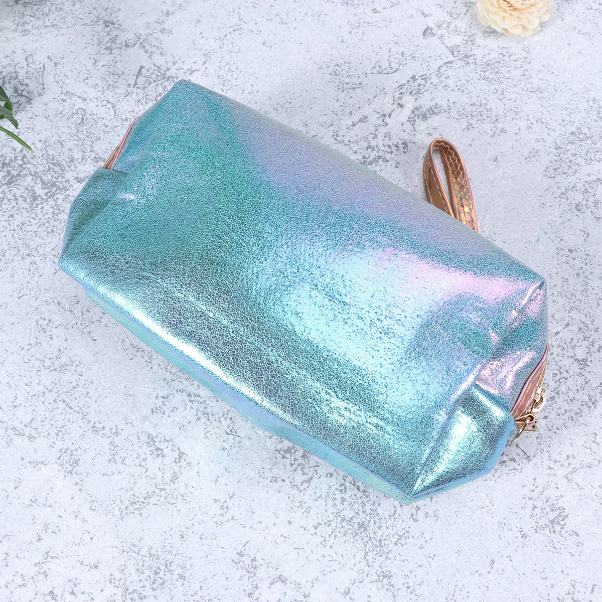 

Sky-Blue PU Bag Large Capacity Embroidered Mermaid Tail Pattern Travel Makeup Organizer Toiletries Storage Portable