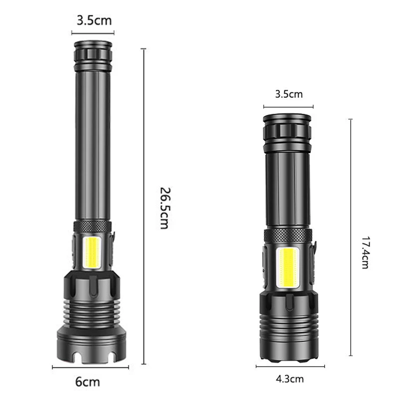 ZK20 Dropshipping USB Rechargeable XHP90 COB Powerful LED Flashlight Zoom Red Torch Light 18650 26650 Touch Switch Flashlights