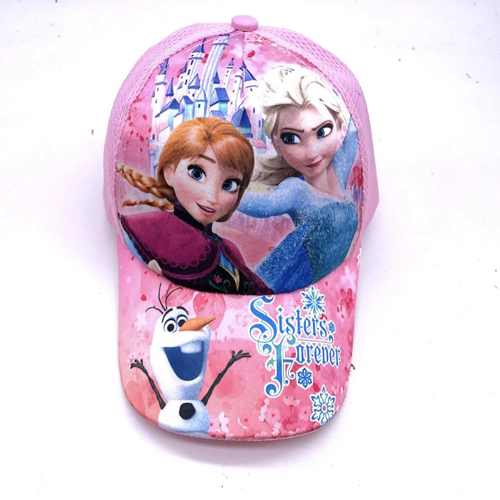 Disney-gorras de béisbol con dibujos animados para niñas, visera transpirable de malla, princesa Frozen, Elsa, 3 a 8 años