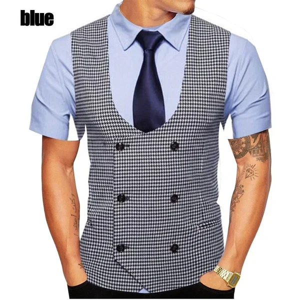 

New Fashion Summer Cool 3d Suit Tuxedo Pattern Print Tshirt Wear Casual Short-sleeved T-shirt with Fashionable and Trendy Design