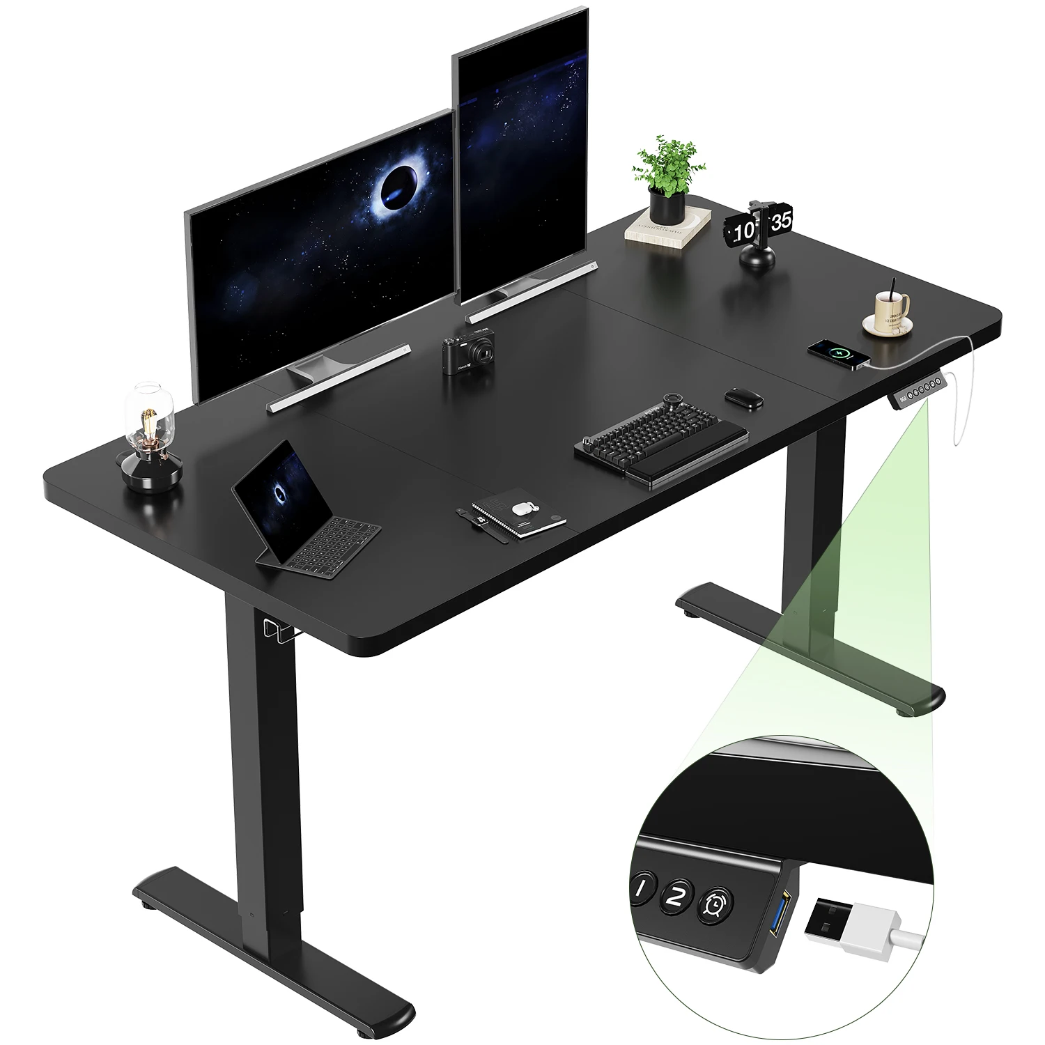 Devoko In hoogte verstelbaar bureau met USB-aansluiting 140x60 cm Computerstaand bureau Ergonomische thuiskantoortafel