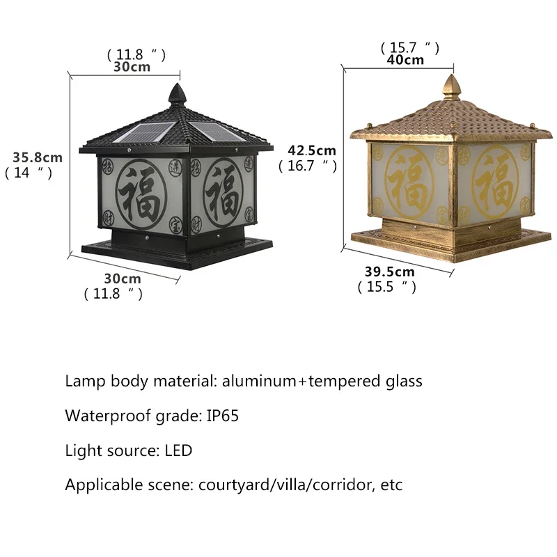 KARLOS Solar Post Lamp LED Outdoor Creative Bronze Pillar Lights Waterproof IP65 for Home Villa Porch Courtyard Decor