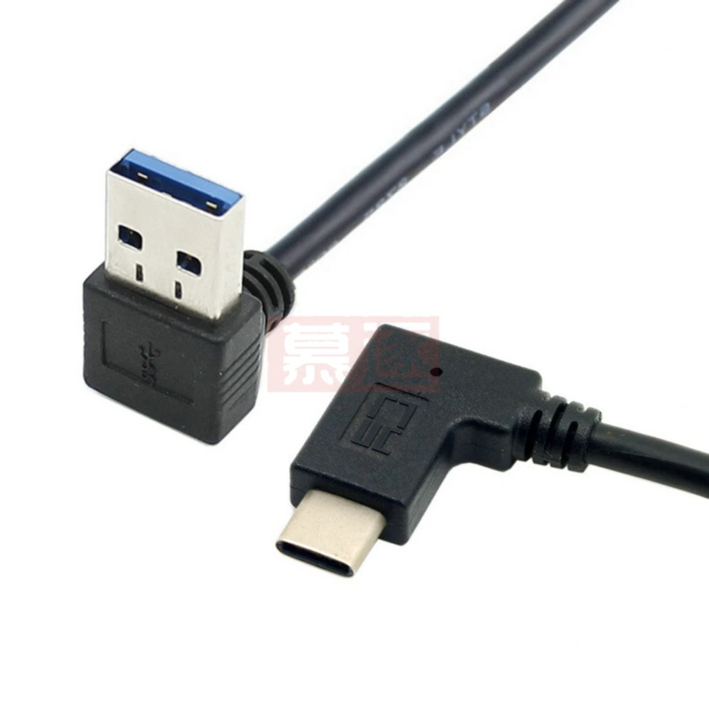 30CM  Left / Right Angle USB 3.0 A male to USB 3.1 Type-C Elbow Data Sync & Charge Cable USB-C Converter Adapter 0.25m