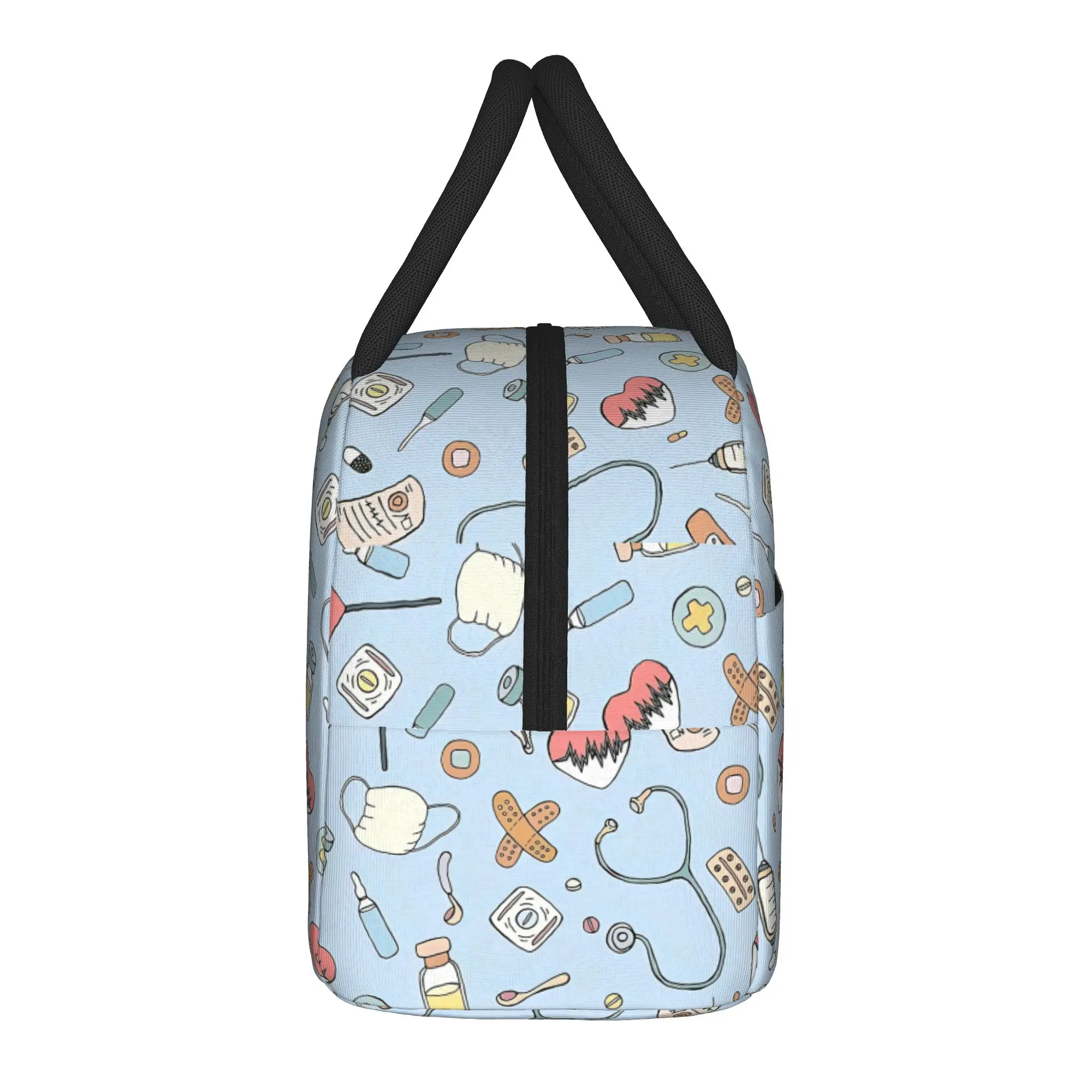 Medical Nurse Tools On Light Blue Lunch Bag For Girls Lunch Box School Cooler Bag Portable Zipper Oxford Thermal Tote Handbags