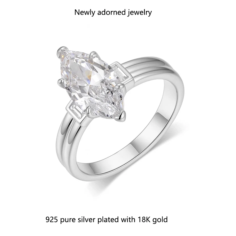 

A 925 silver ring with a marquise-shaped cubic zirconia weighing 1.3 carats, gold-plated with 18K gold, suitable as a gift for H