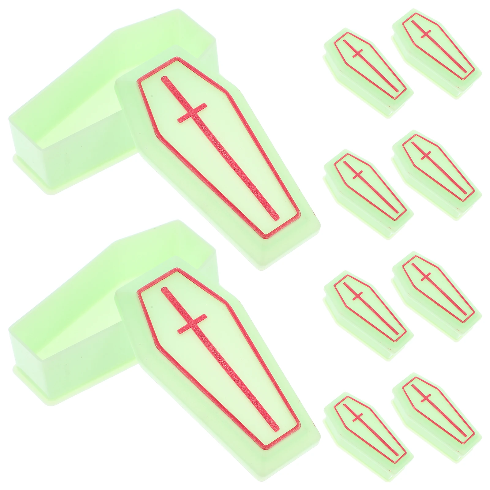 

10pcs Miniature Coffin Box Plastic Containers Small Figurine Coffin Decorations Decor Halloween Party Prank Props Portable