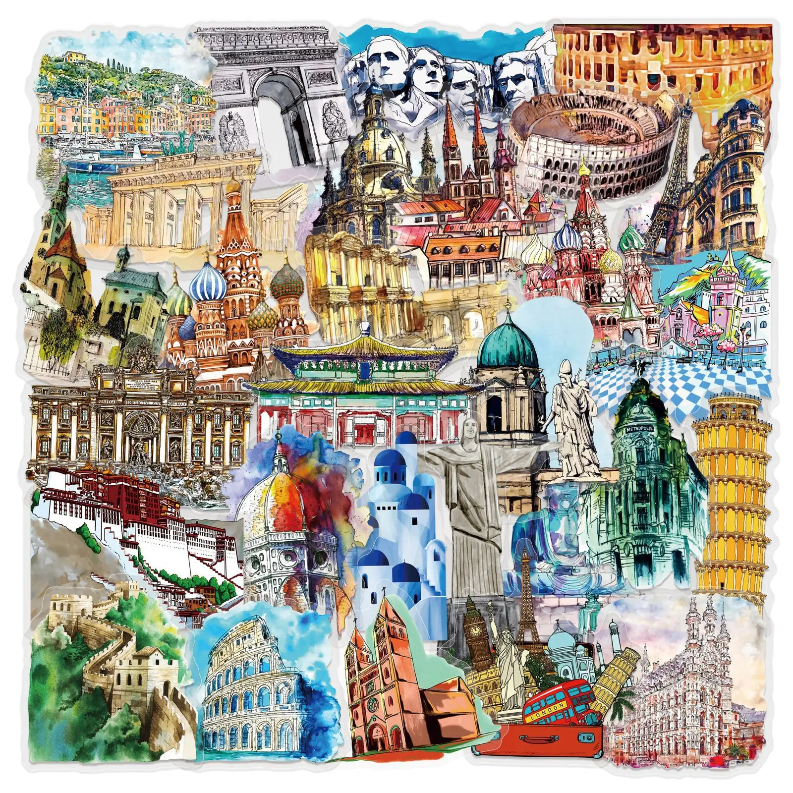 

50PCS World Landmark Building Transparent Sticker Can Decorate Mobile Phone Case Guitar Laptop iPad Waterproof Stickers Kids Toy