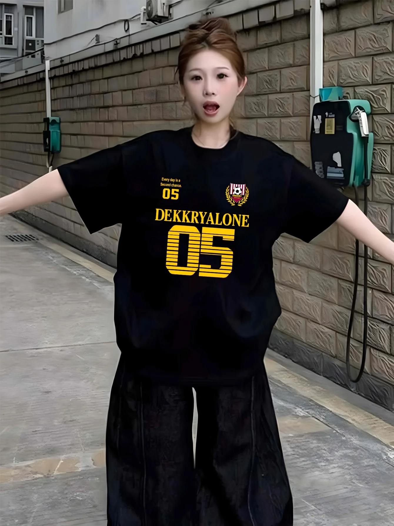 Trendy and Fashionable Yellow Pattern '05' Alphanumeric Printed T-shirt for Women's Casual Street Style Summer Top
