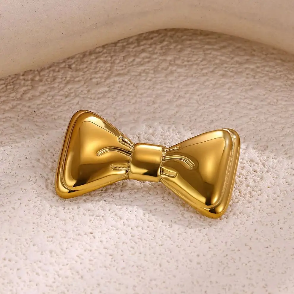Süße Schleifenbrosche aus Edelstahl für Damen, vergoldete Schleifen-Anstecknadeln zur Kleidungsdekoration, Hochzeits- und Party-Schmuck, Jubiläumsgeschenk