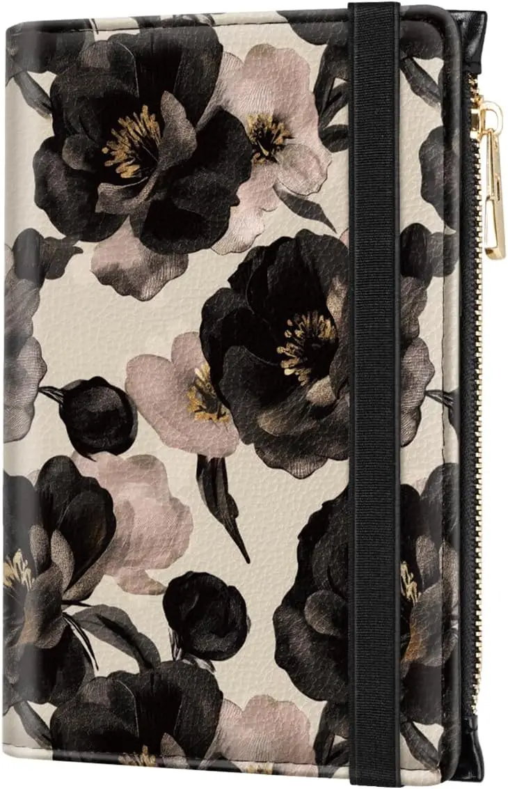 

Leather Passport Cover with Zipper Coin Pocket RFID Blocking Travel Wallet for Women in Champagne Rose