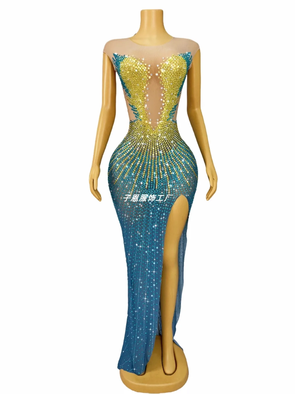 High-end elegant design sense bright rhinestone temperament long dress party red carpet dress costume