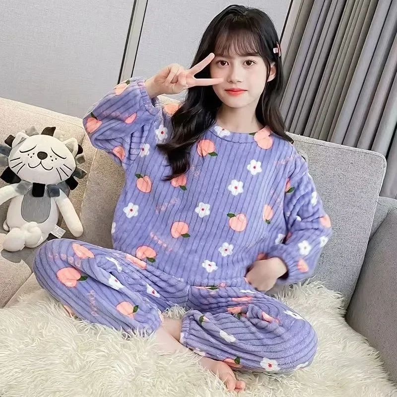 Coral Fleece Kids Pajama Sets Thermal Insulated Plus Size Toddler Kids Autumn Winter Loungewear